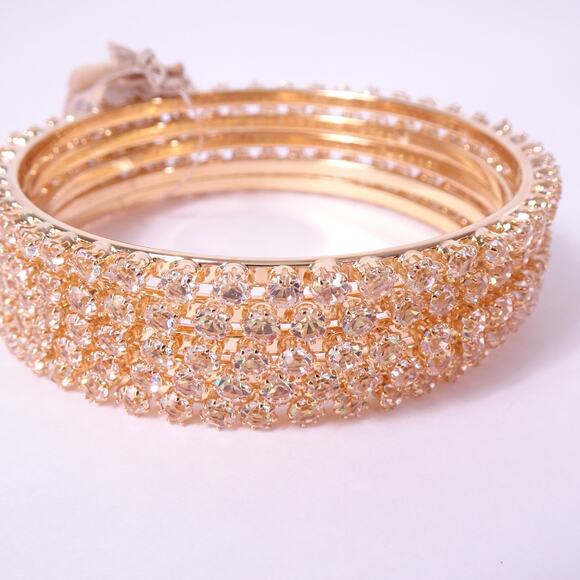 Neiman Marcus Lee Angel Safina Gold Crystal Bangle Bracelet Set 5 NWT 240 - Picture 6 of 10